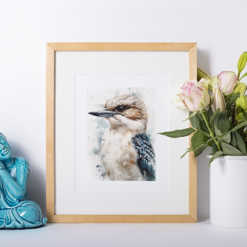 Watercolor Kookaburra Bird Portrait Wall Art Illustration Print Unframed - Picture 9 of 9